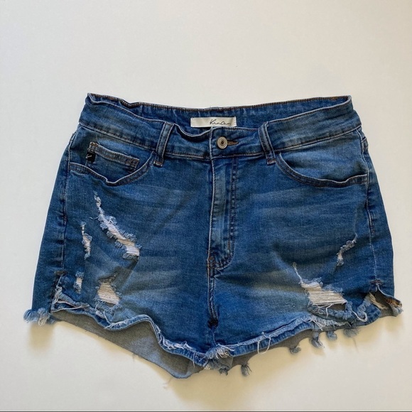KanCan High Waist Distressed Jean Shorts - Picture 1 of 4